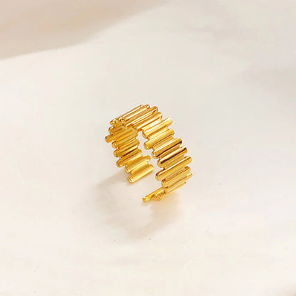 18K Gold-Plated Grooved Texture Ring – Chic Adjustable Band