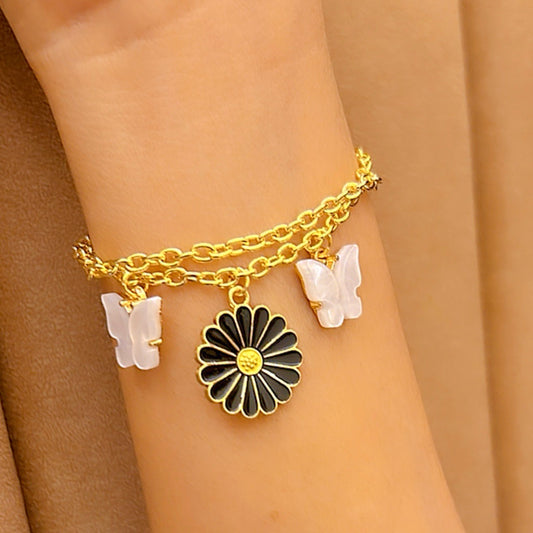 Elegant Butterflies &amp; Midnight Daisy Bracelet
