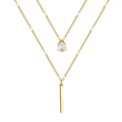 18K Gold Plated Layered Bar & Crystal Necklace – Waterproof & Skin Safe