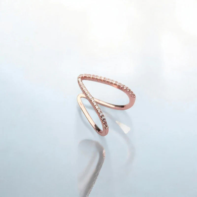 Rose Gold Plated V-Shape Adjustable Ring – CZ Studded & Anti Tarnish