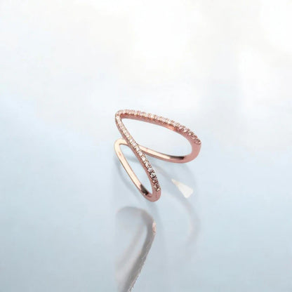 Rose Gold Plated V-Shape Adjustable Ring – CZ Studded & Anti Tarnish