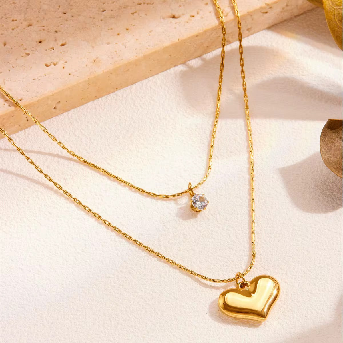 18K gold plated layered necklace with heart pendant – waterproof, anti tarnish, skin safe jewellery by ThePandaStoree
