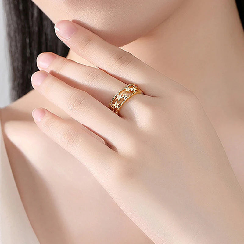 18K Gold Plated Adjustable Star Band Ring – Waterproof & Skin Safe