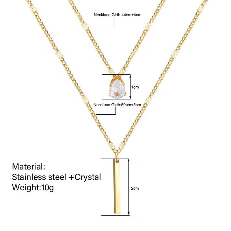 18K Gold Plated Layered Bar & Crystal Necklace – Waterproof & Skin Safe