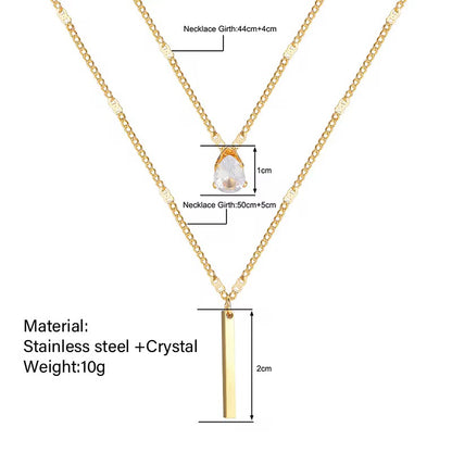 18K Gold Plated Layered Bar & Crystal Necklace – Waterproof & Skin Safe