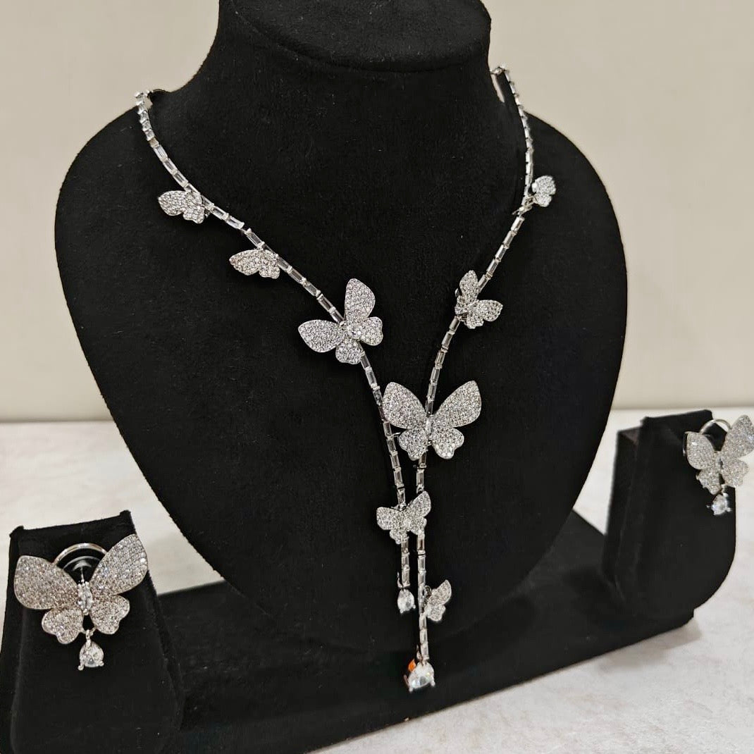 Butterfly American Diamond Necklace Set with Matching Earrings