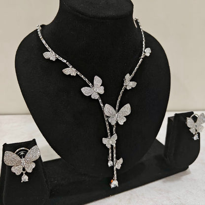 Butterfly American Diamond Necklace Set with Matching Earrings