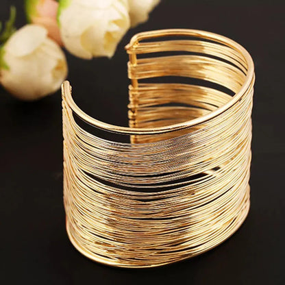 Gold Plated Mesh Cuff Bracelet – Statement Party Wear, Free Size