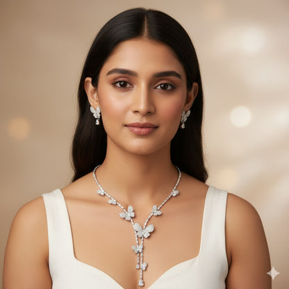 Butterfly Motif American Diamond Necklace Set