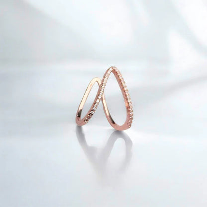 Rose Gold Plated V-Shape Adjustable Ring – CZ Studded & Anti Tarnish