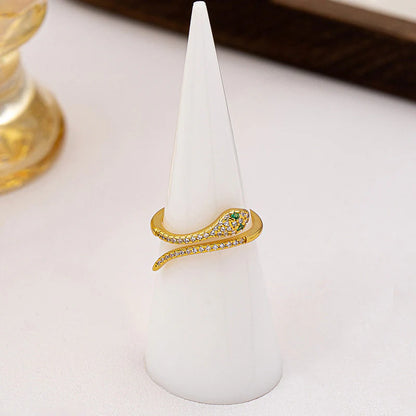 18K Gold-Plated Snake Ring – Adjustable Crystal Wrap Design