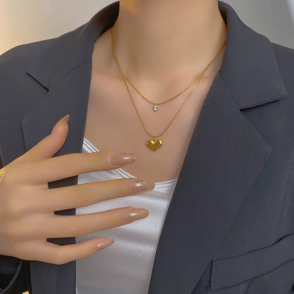 18K Gold Plated Layered Heart Necklace – Waterproof & Skin Safe
