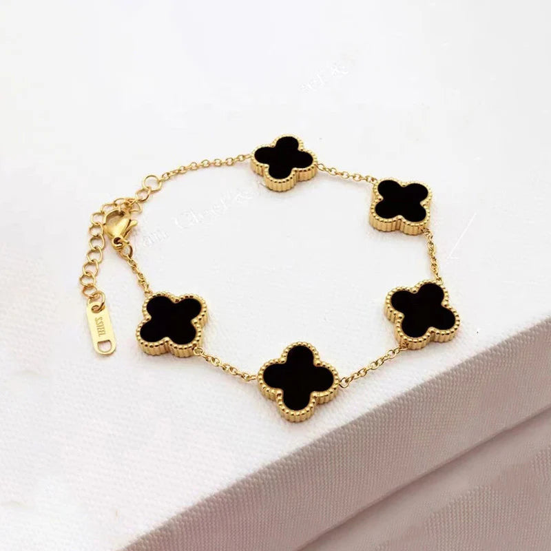 18K Gold Plated Black Clover Bracelet – Waterproof & Skin Safe