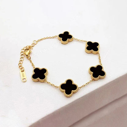 18K Gold Plated Black Clover Bracelet – Waterproof & Skin Safe