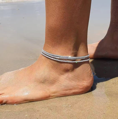 stacked tennis anklets women