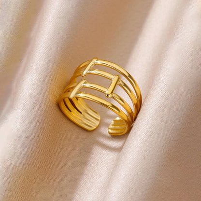 18K Gold-Plated Triple Band Ring – Adjustable Geometric Statement
