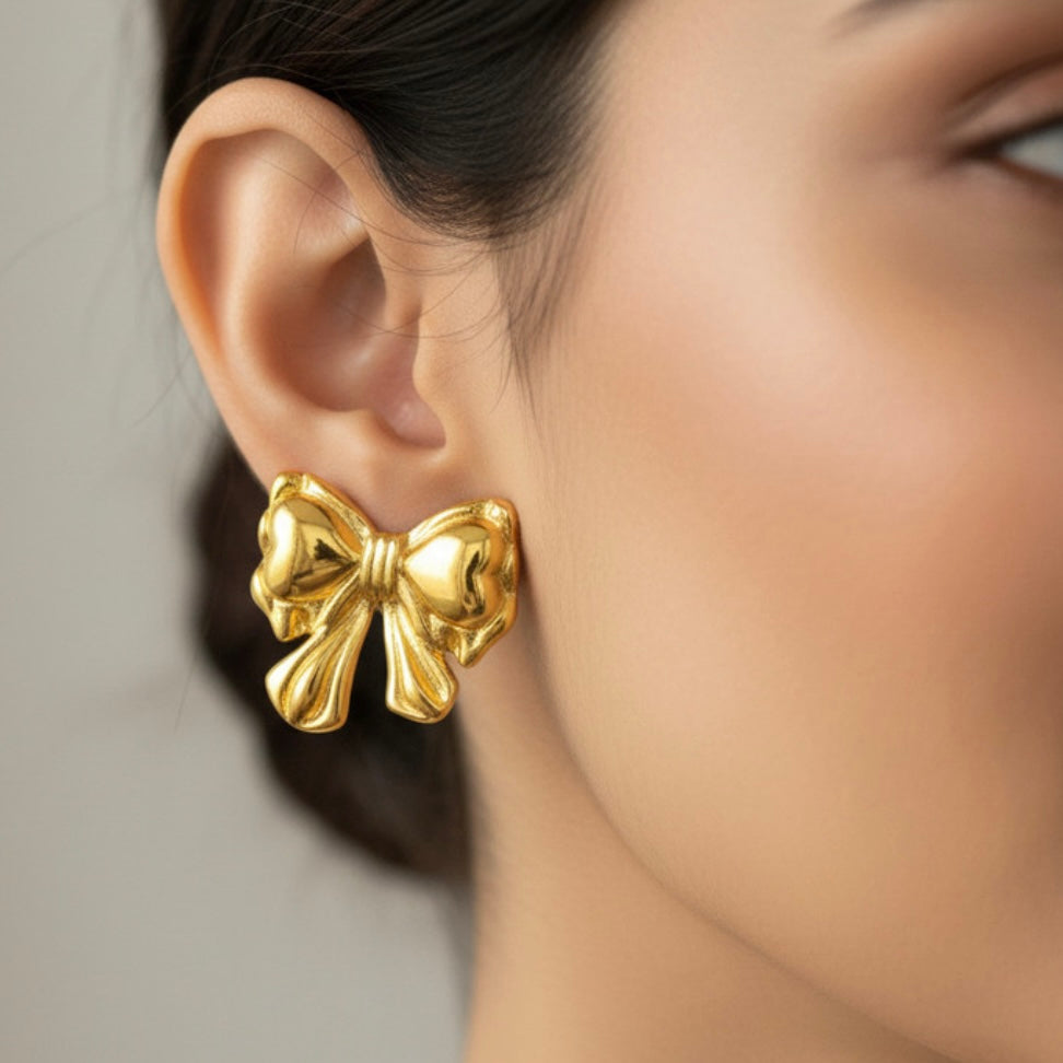 Puffy Bow Stud Earrings | 18K Gold Hypoallergenic Waterproof