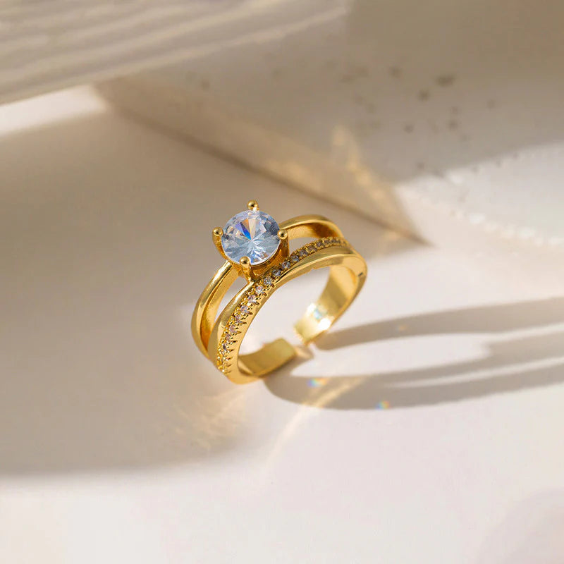18K Gold Plated Adjustable Solitaire Ring – Waterproof & Skin Safe