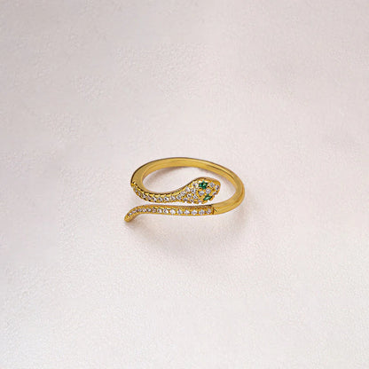 18K Gold-Plated Snake Ring – Adjustable Crystal Wrap Design