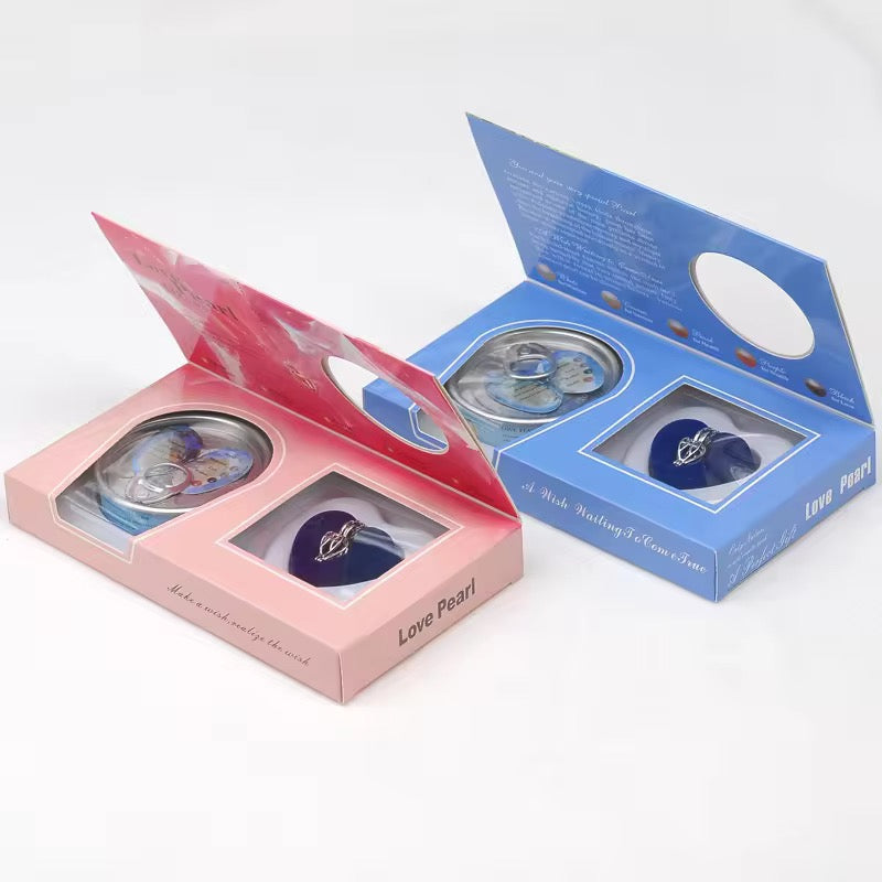 Love Pearl Wish Necklace gift box blue and pink variants