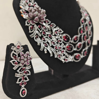 Side profile highlighting necklace and earring details