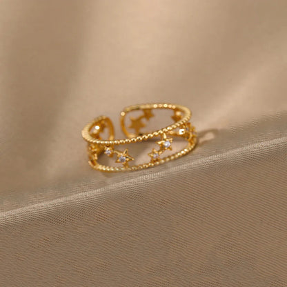18K Gold Plated Adjustable Star Band Ring – Waterproof & Skin Safe
