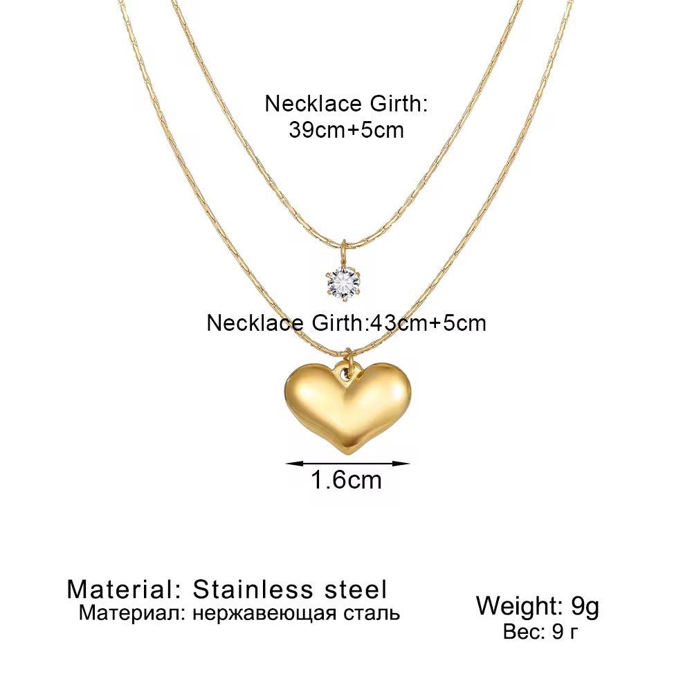 18K Gold Plated Layered Heart Necklace – Waterproof & Skin Safe