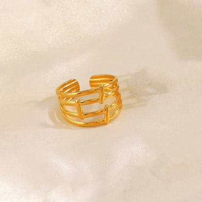 18K Gold-Plated Triple Band Ring – Adjustable Geometric Statement