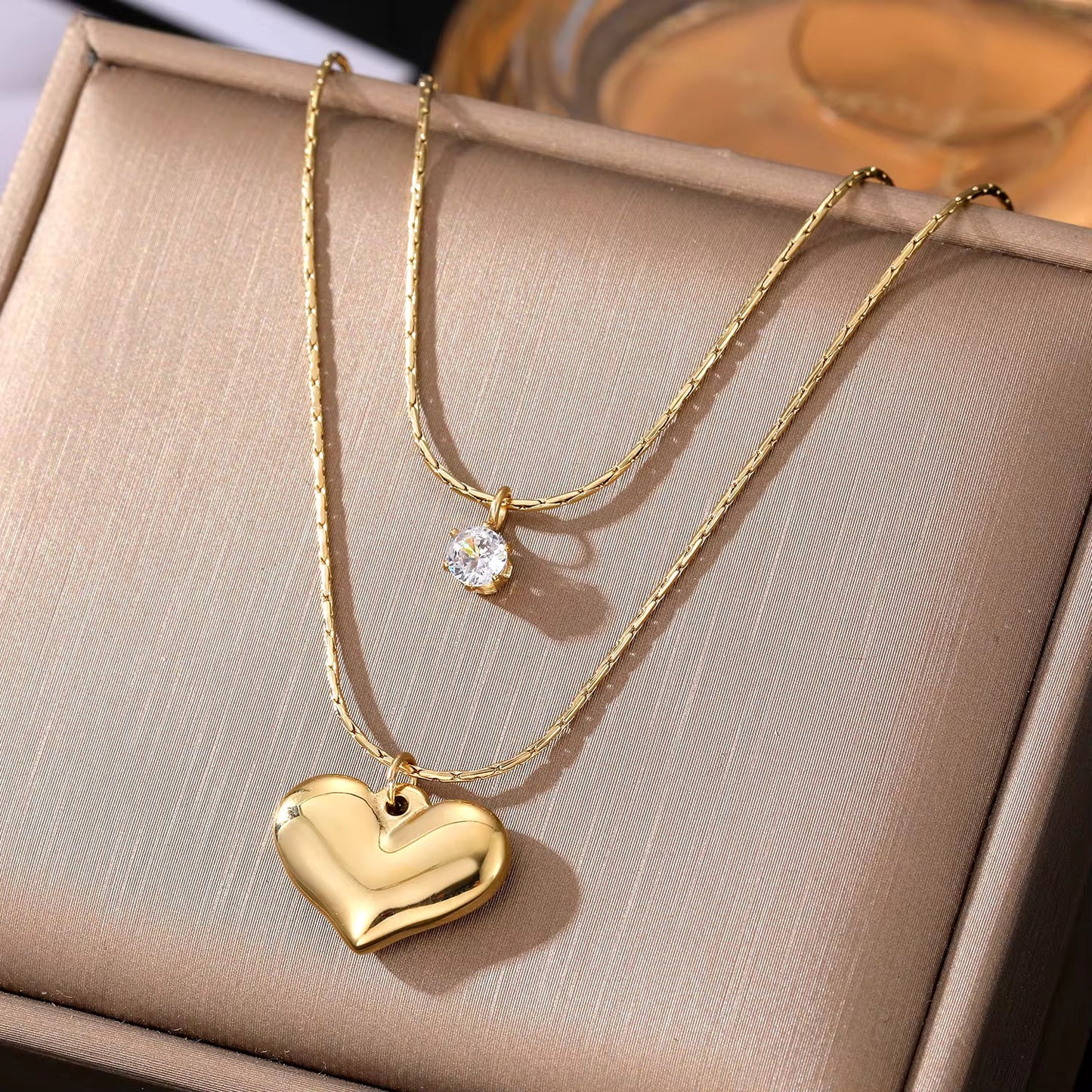 18K Gold Plated Layered Heart Necklace – Waterproof & Skin Safe
