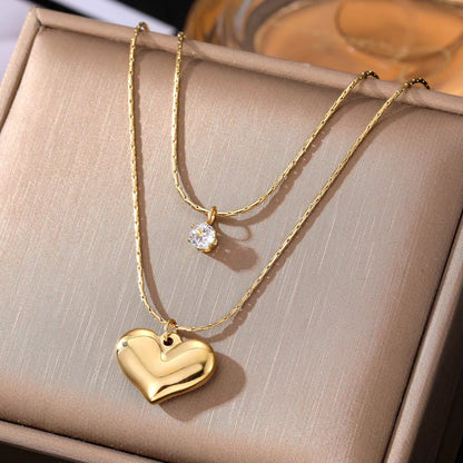18K Gold Plated Layered Heart Necklace – Waterproof & Skin Safe