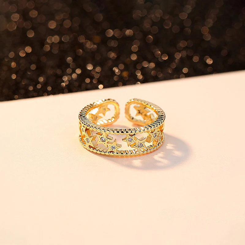18K Gold Plated Adjustable Star Band Ring – Waterproof & Skin Safe