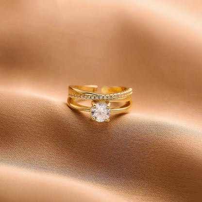 18K Gold Plated Adjustable Solitaire Ring – Waterproof & Skin Safe