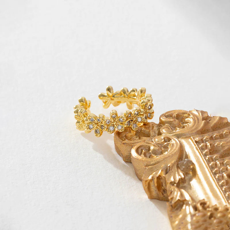18K Gold Plated Adjustable Floral Band Ring – Waterproof & Skin Safe