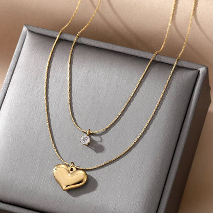 18K Gold Plated Layered Heart Necklace – Waterproof & Skin Safe