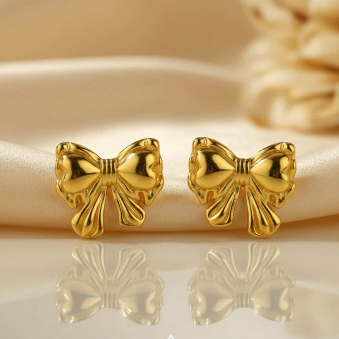 Puffy Bow Stud Earrings | 18K Gold Hypoallergenic Waterproof