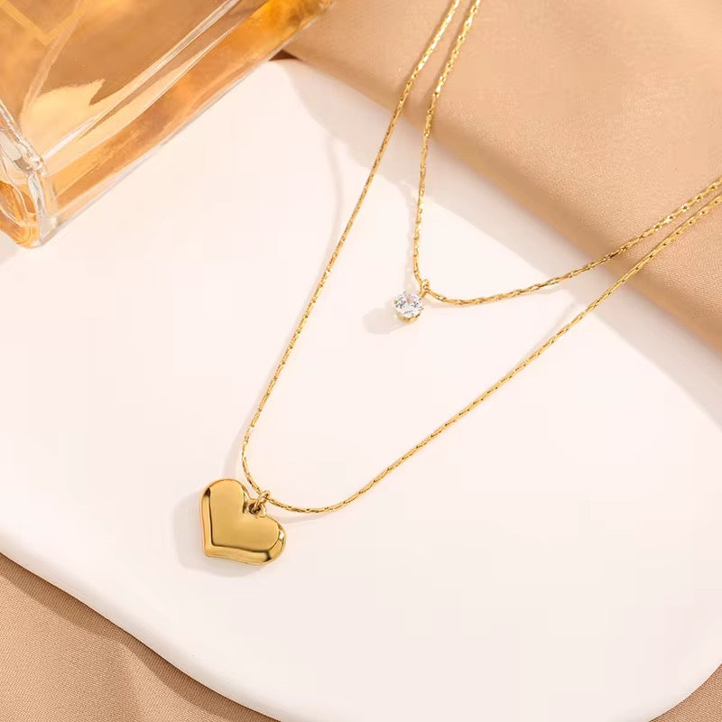 18K Gold Plated Layered Heart Necklace – Waterproof & Skin Safe