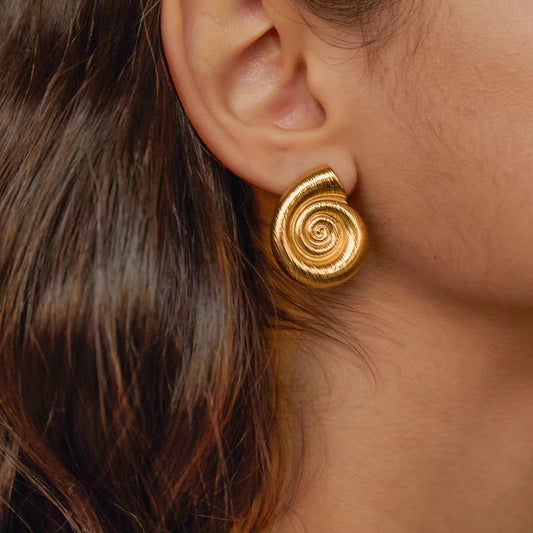 Spiral Shell Earrings | 18K Gold Coastal Waterproof