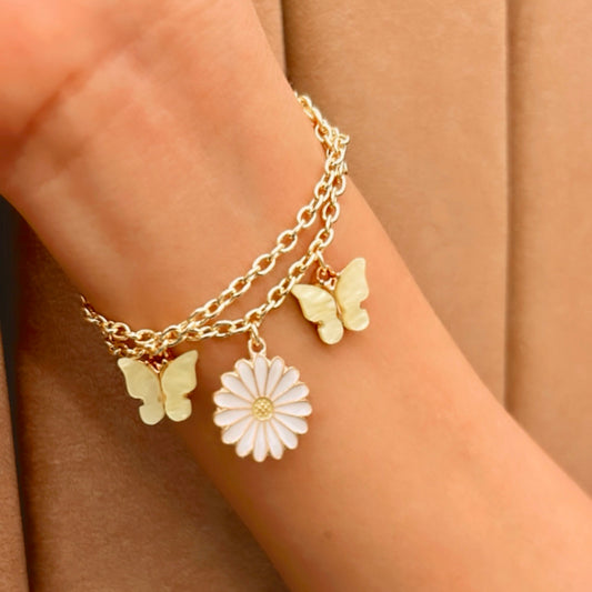 Sunshine Butterflies &amp; White Daisy Bracelet