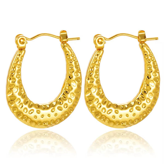 18K Gold Plated Textured Oval Hoop Earrings – Waterproof, Hypoallergenic Jewellery by ThePandaStoree