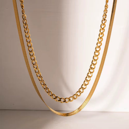18K Gold Plated Double Layer Chain Necklace – Waterproof & Skin Safe
