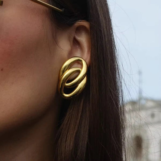 Bold 18K Gold Plated Double Hoop Earrings