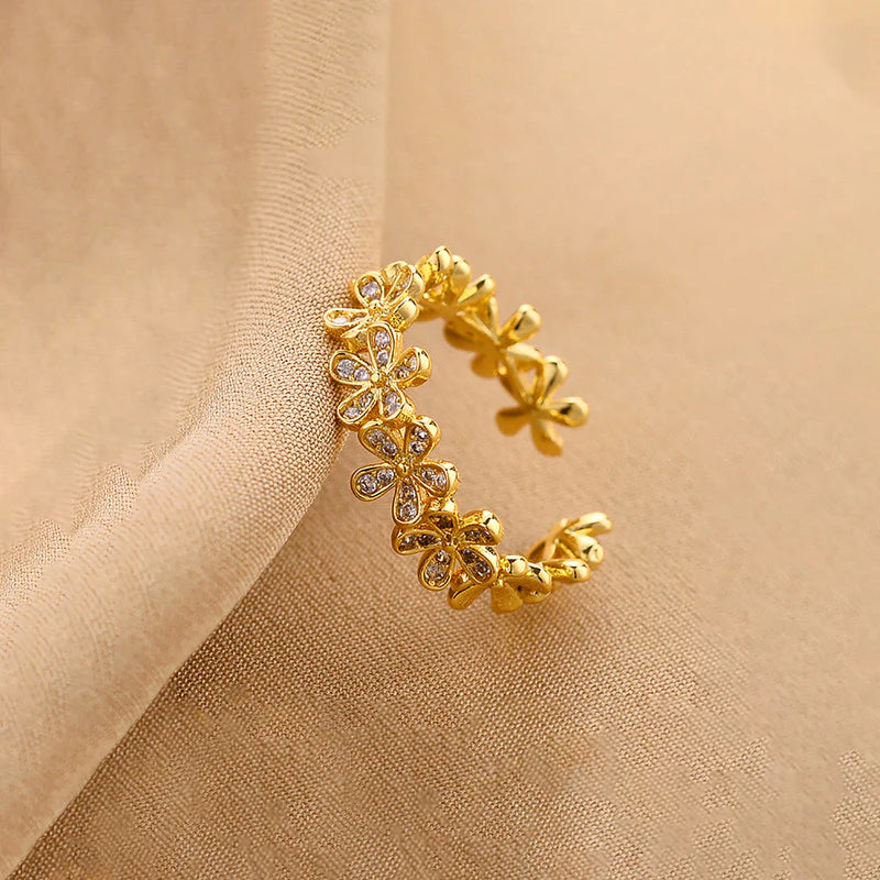 18K Gold Plated Adjustable Floral Band Ring – Waterproof & Skin Safe