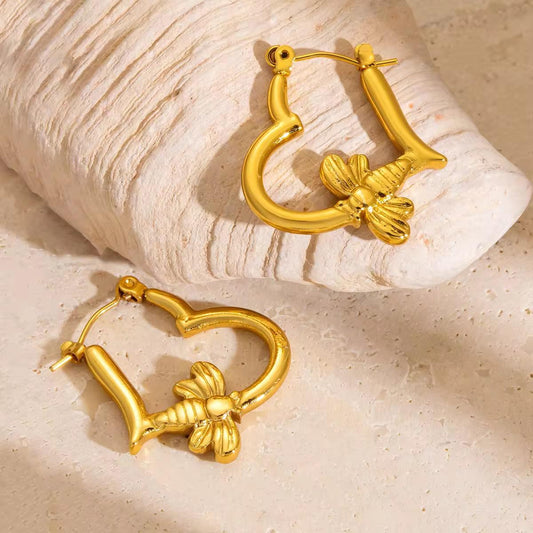 18K Gold Plated Floral Hook Hoop Earrings – Waterproof, Hypoallergenic Jewellery by ThePandaStoree
