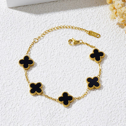 18K Gold Plated Black Clover Bracelet – Waterproof & Skin Safe
