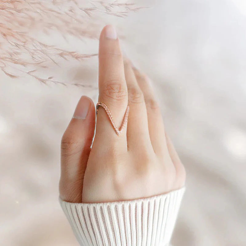 Rose Gold Plated V-Shape Adjustable Ring – CZ Studded & Anti Tarnish