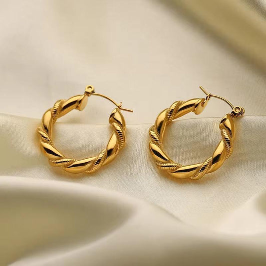 Dual-Twist Rope Hoop Earrings | 18K Gold Waterproof Anti-Tarnish
