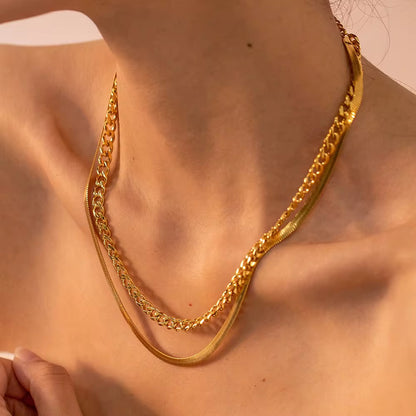 18K Gold Plated Double Layer Chain Necklace – Waterproof & Skin Safe