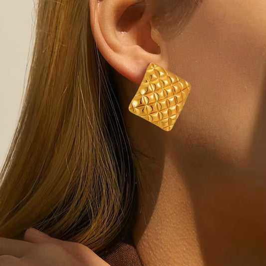 Embossed Diamond Earrings | 18K Gold Textured Waterproof