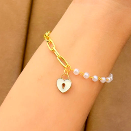 White Heart Lock Bracelet