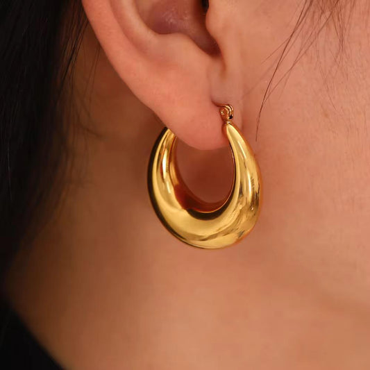 Crescent Dome Hoop Earrings | 18K Gold Bold Waterproof